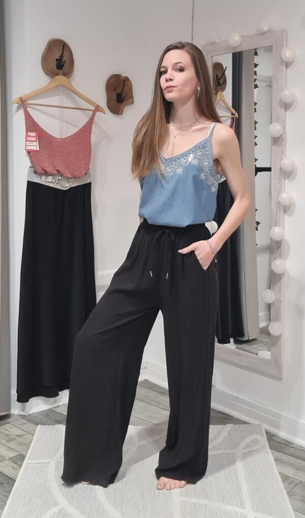 Pantalon lin Nico - Noir – Image 2