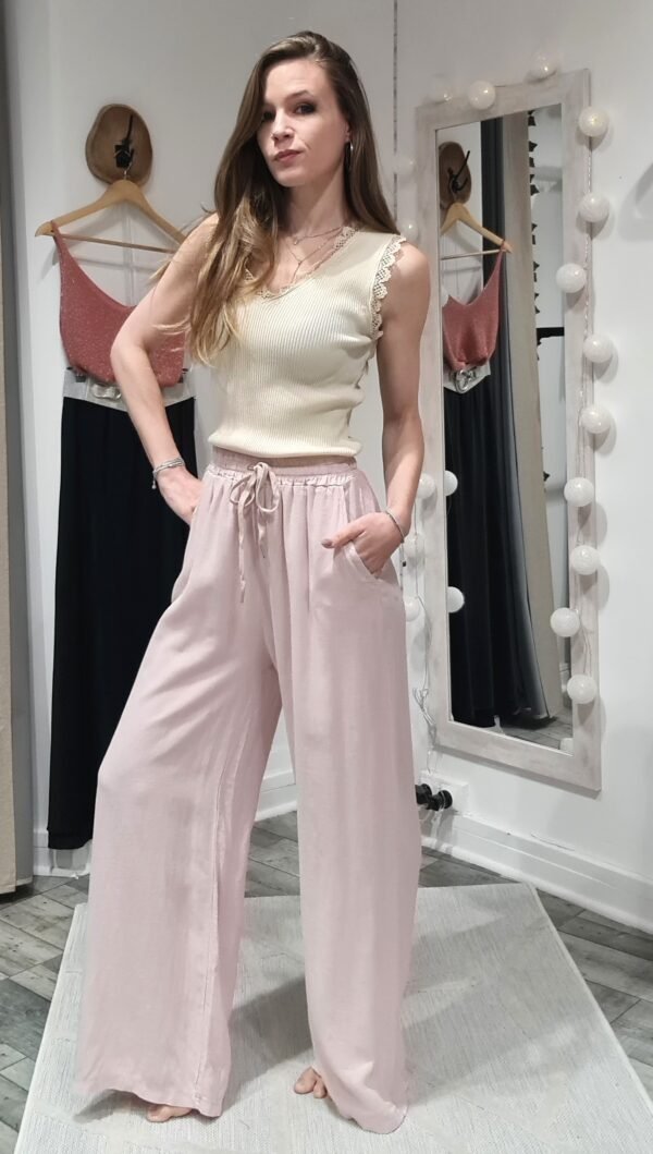 Pantalon lin Nico - Rose pâle – Image 2