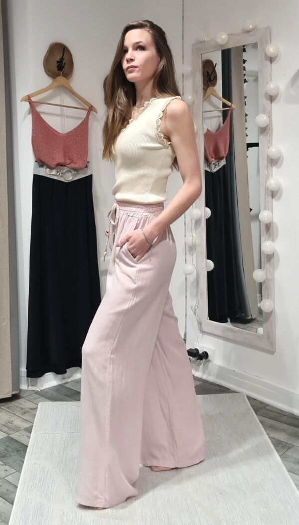Pantalon lin Nico - Rose pâle – Image 3