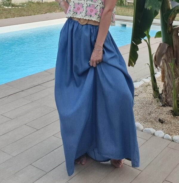 Jupe longue bleu jeans - Ikaria