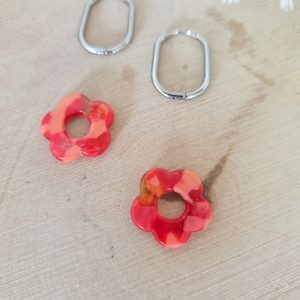 Charm petite fleur orange marbré