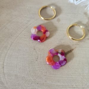 Charm petite fleur orange - violet