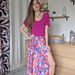 Jupe fente fuchsia - Olivia