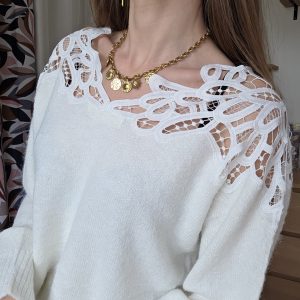 Pull dentelle blanc