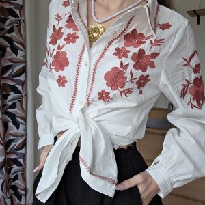 Chemise broderies bordeaux - Sana