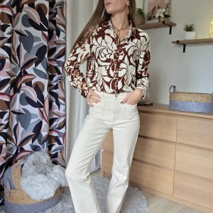 Chemise marron & écru