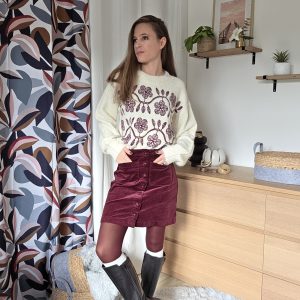 Jupe courte velour bordeaux